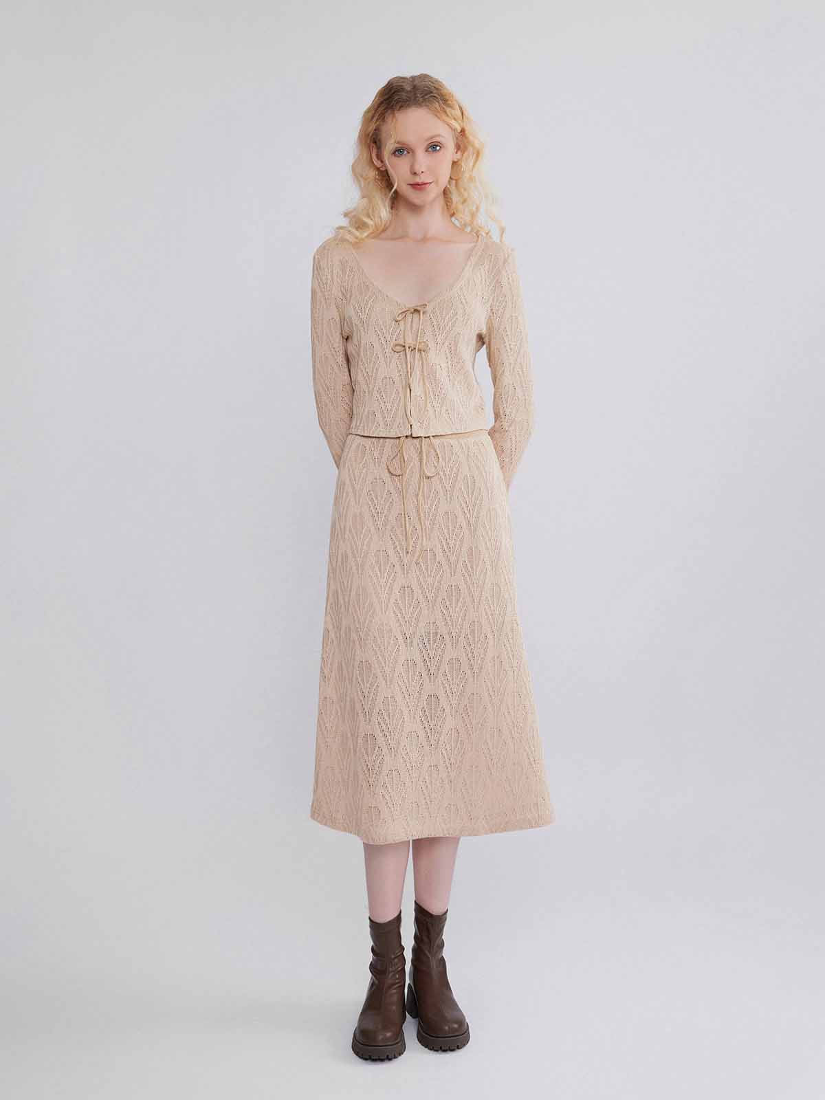 Hollow A-Line Knit Midi Skirt