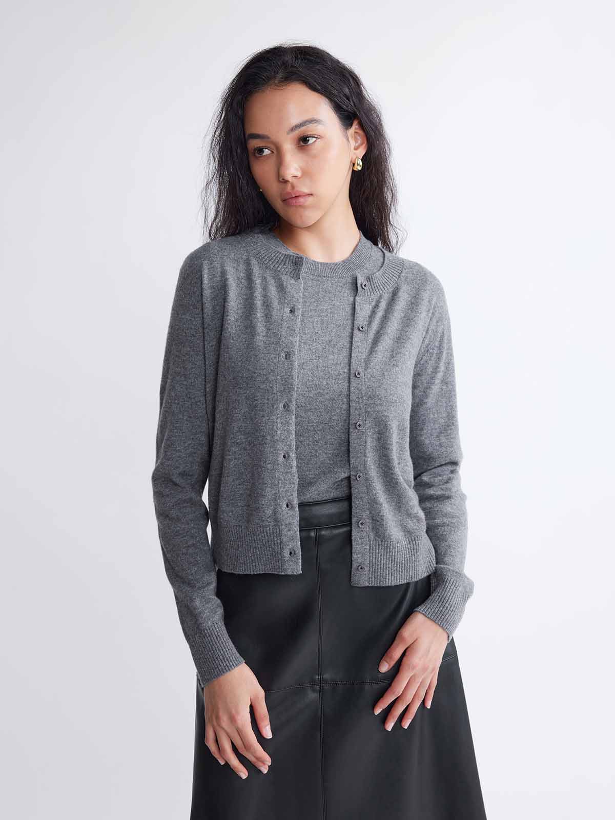 Lightweight 100% Wool Crewneck Cardigan