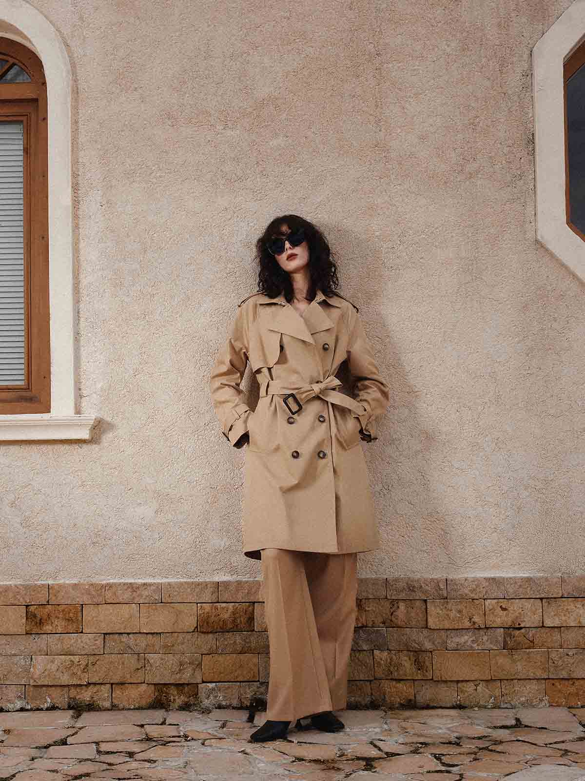 Double-Breasted A-Line Trench Coat