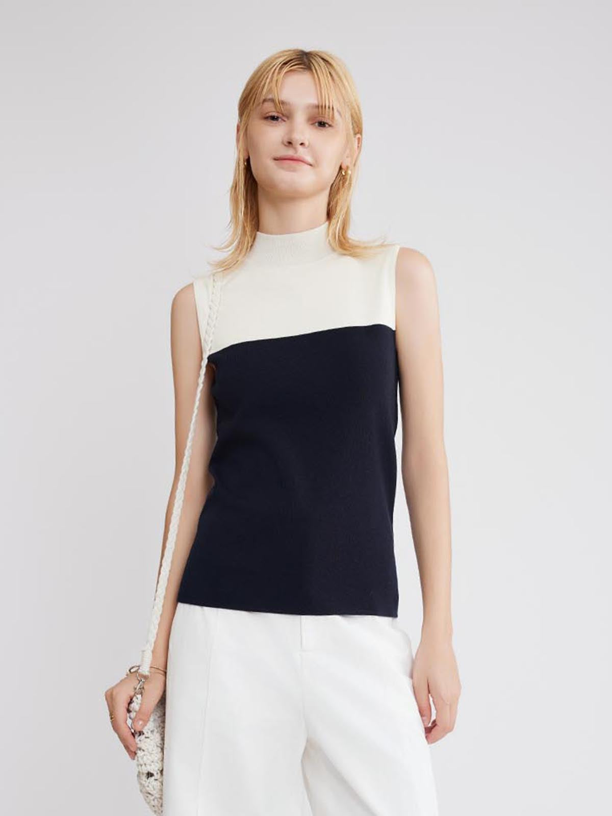 ASOBIO Colorblock Mockneck Sleeveless Knit Top