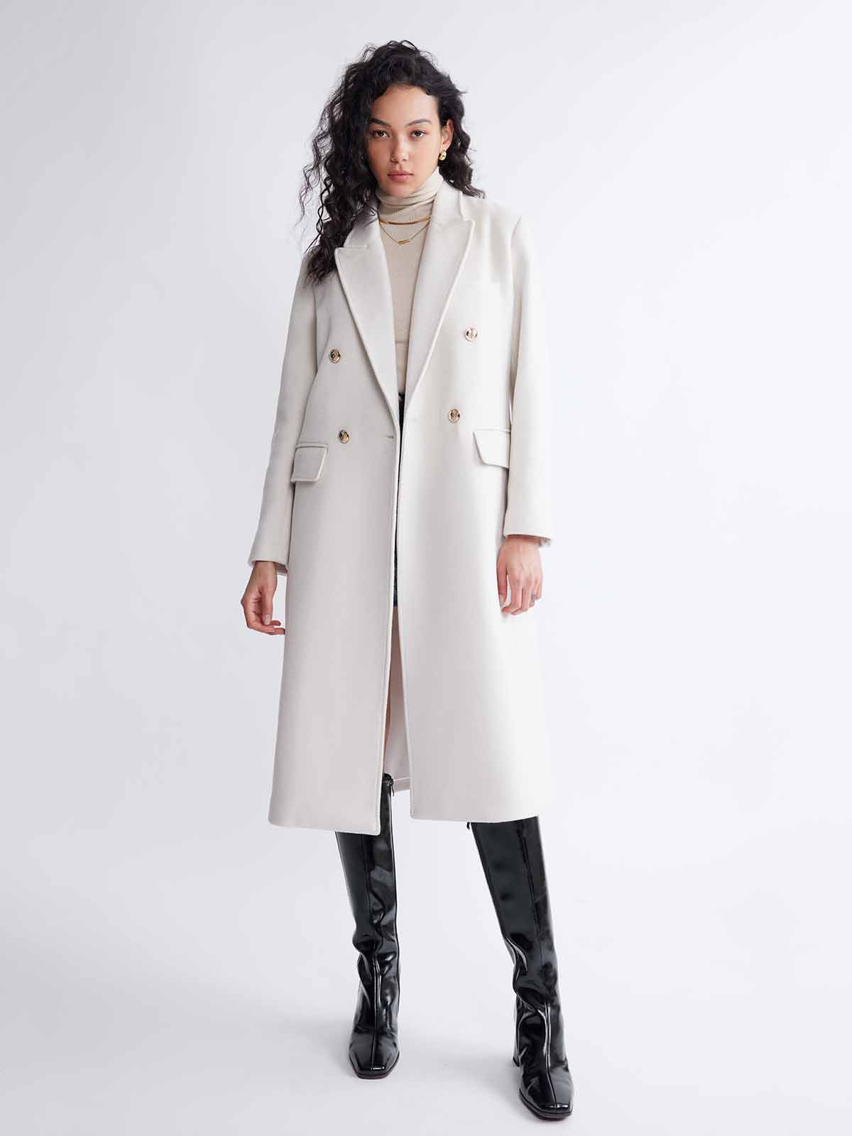 Classic Straight-Fitting Double-Breasted Soft Wool Coat