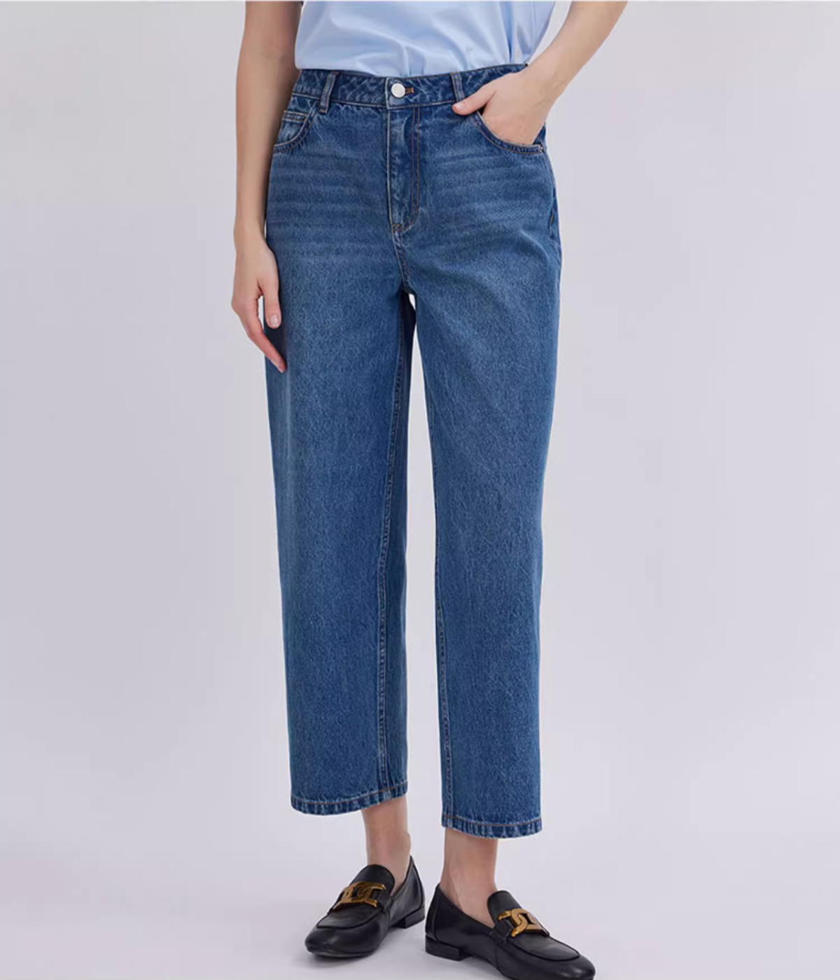 ASOBIO Mid-Low Rise Straight-Leg Cropped Jeans