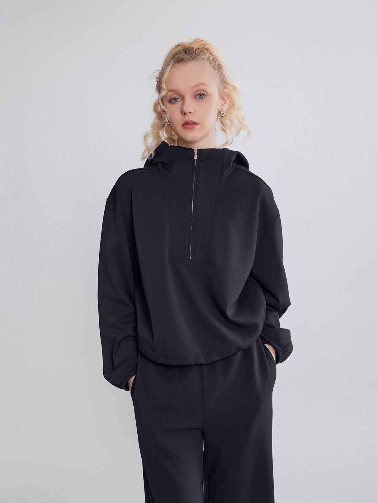 Cozy Drop Shoulder Half-Zip Pullover Hoodie