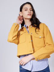 Yellow Button Flap Pocket Coat