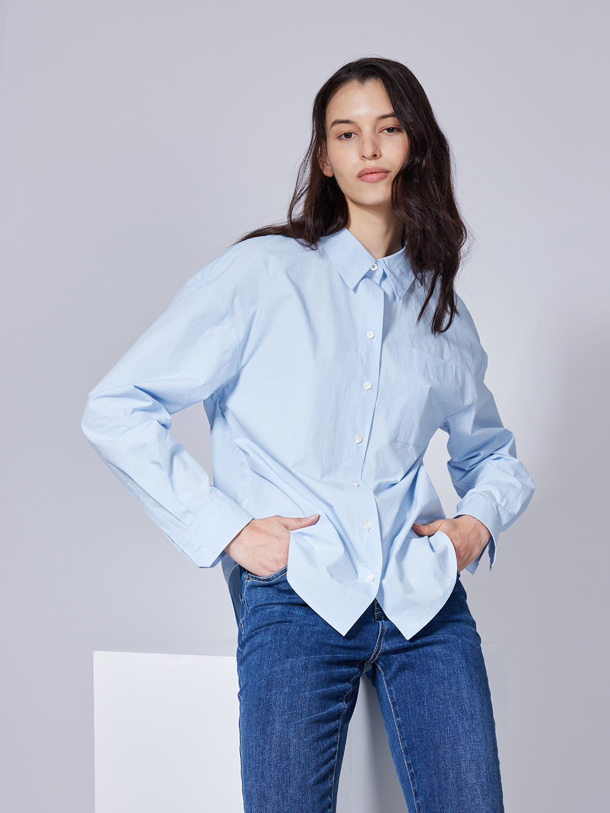 Light Blue 100% Cotton Relaxed H-type Shirt