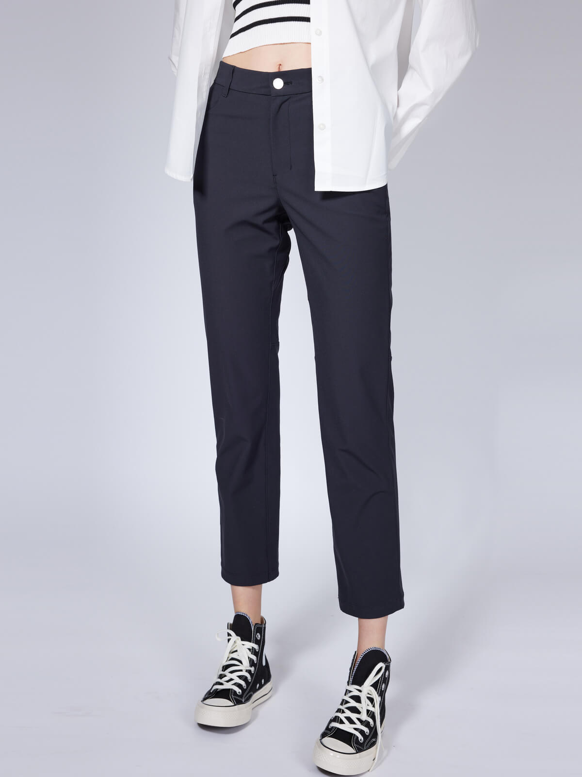 Black Relaxed Fit Wrinkle Free Tapered Trousers