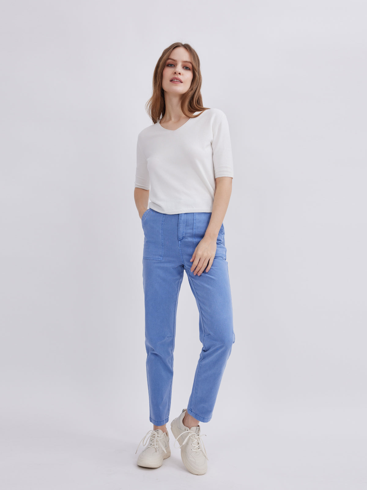 Blue Mid-Rise Tapered Pants