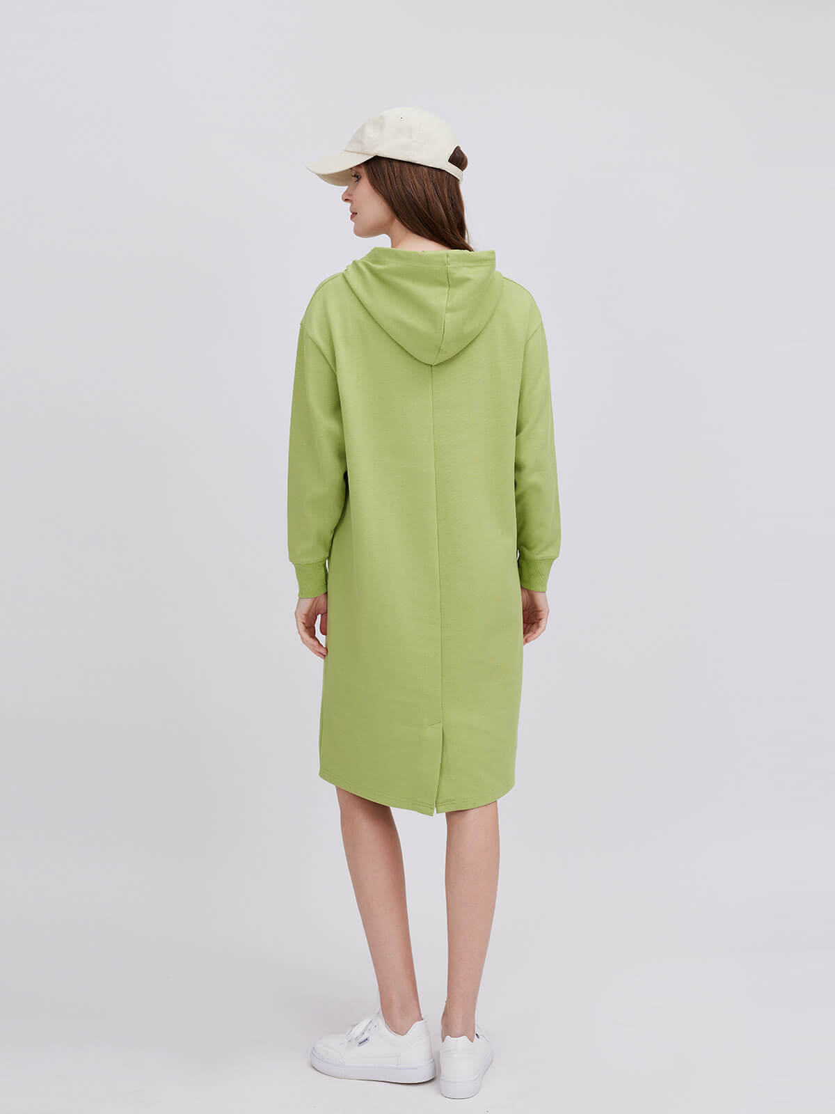 ASOBIO Women Green Sweatshirt Hooded Dress