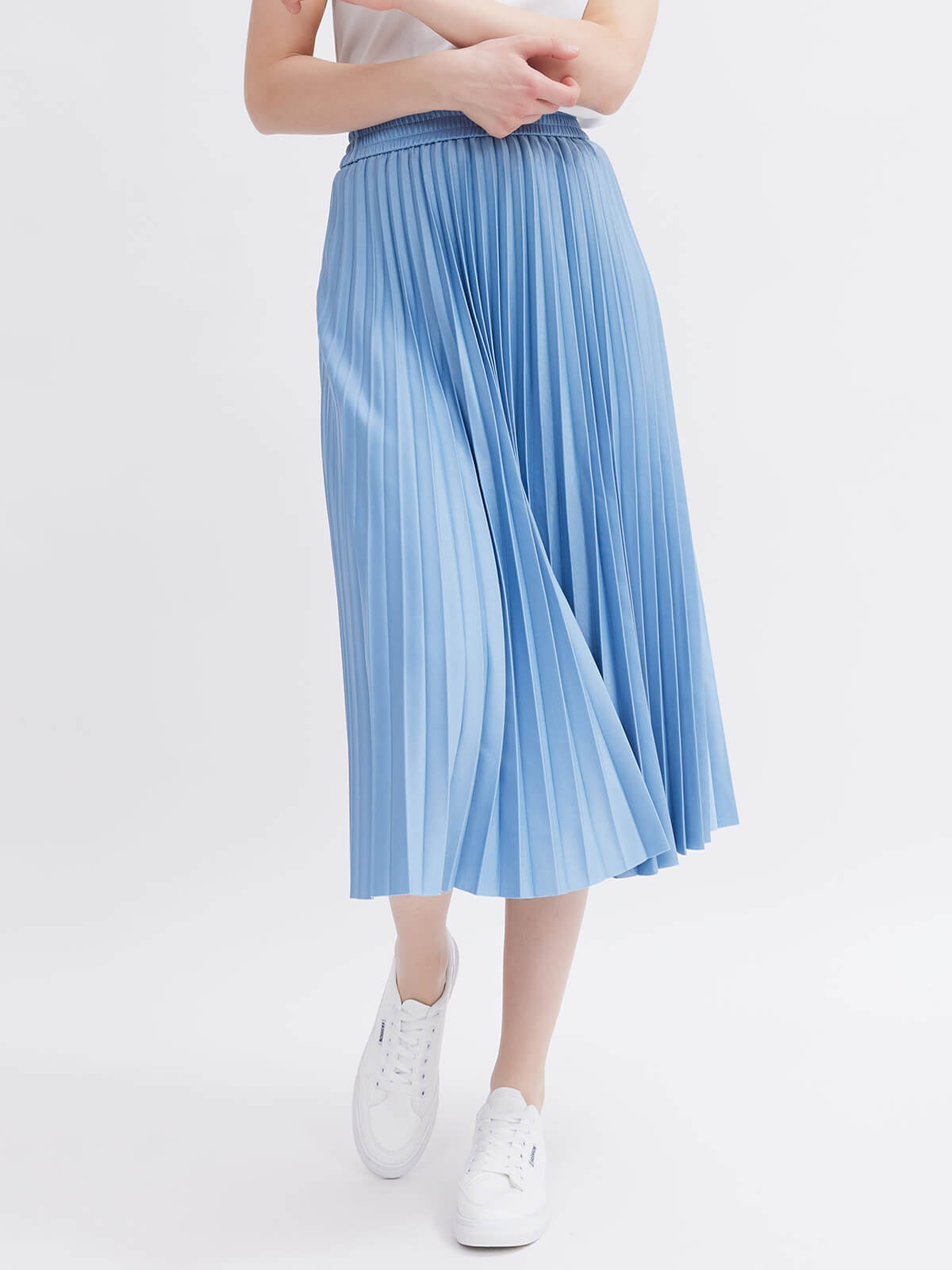 Blue High Waist Pleated Skirt