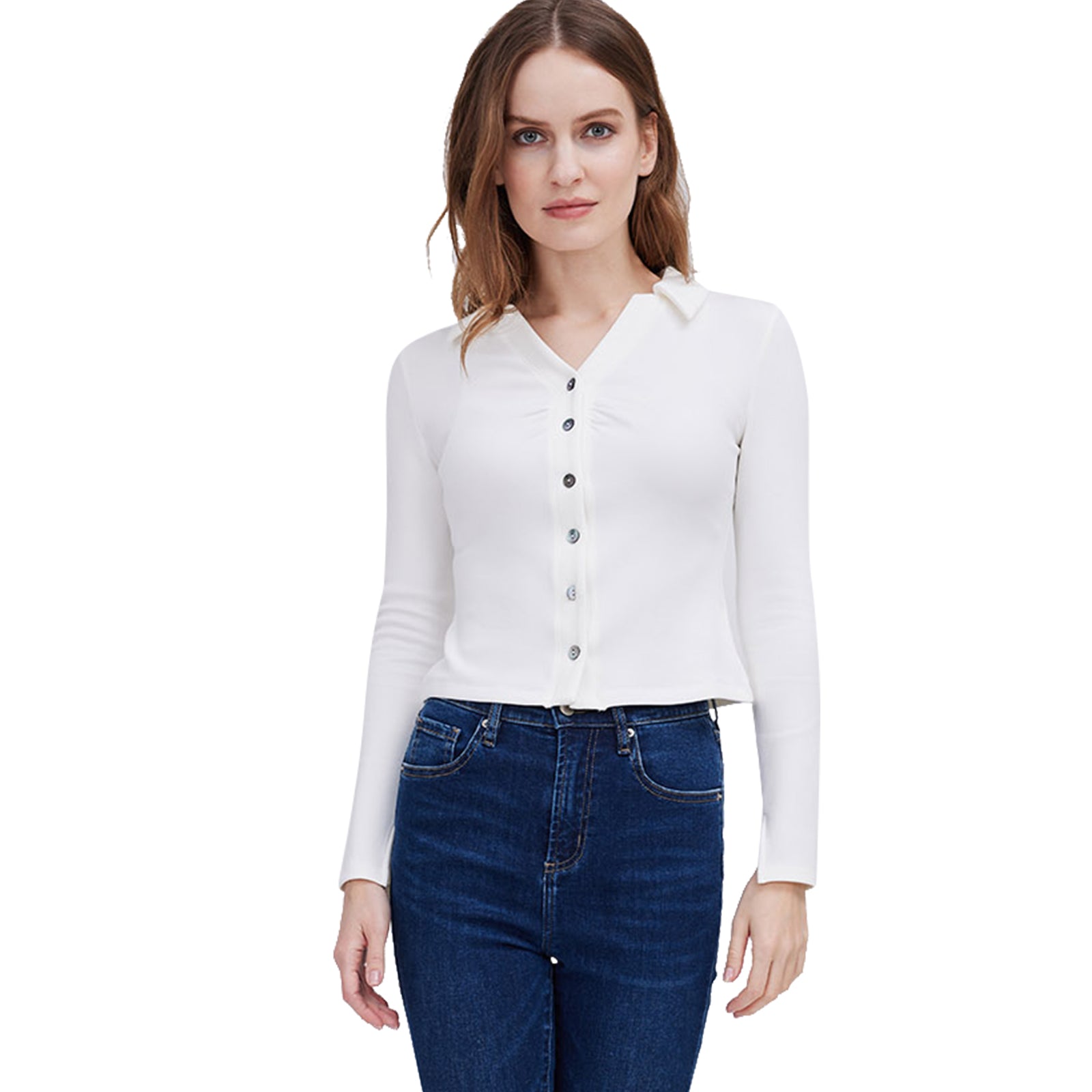 White Button Down Pleated Knitwears
