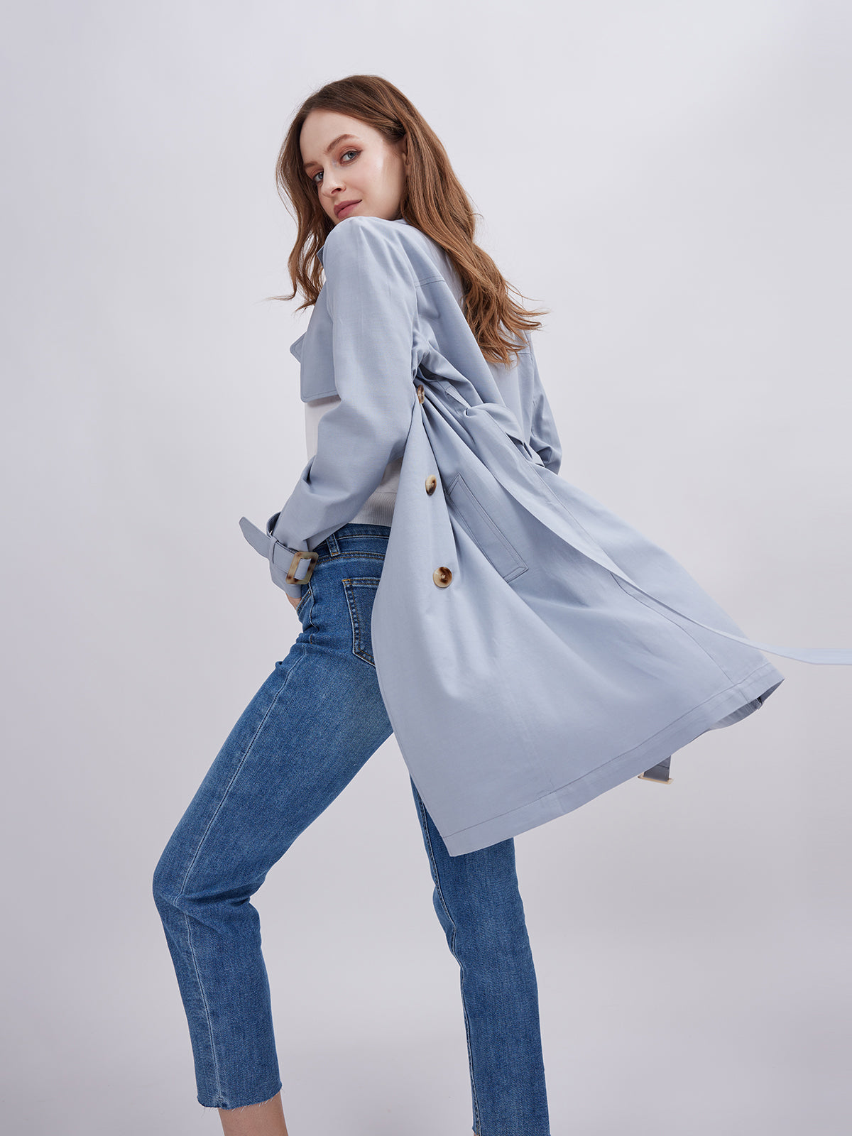 Light Blue Belted Trench Coat